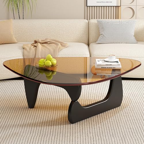 Baodiale Unregelmäßiger dreieckiger Couchtisch aus Glas Dreieckstisch Mid-Century Modern Holzsockelplatte Abstrakter Tisch ovales kleines Zentrum für Wohnzimmer, von Baodiale