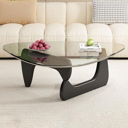 Baodiale Unregelmäßiger dreieckiger Couchtisch aus Glas Dreieckstisch abstrakte Tische mit Holzsockel Mid-Century Modern Tisch kleines Zentrum für das Home Office von Baodiale