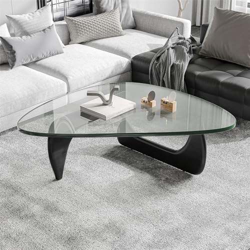 Baodiale Unregelmäßiger dreieckiger Couchtisch aus Glas Dreiecktische für Wohnzimmer Moderne Endplatte mit Massivholzrahmen Terrasse Arbeitszimmer von Baodiale