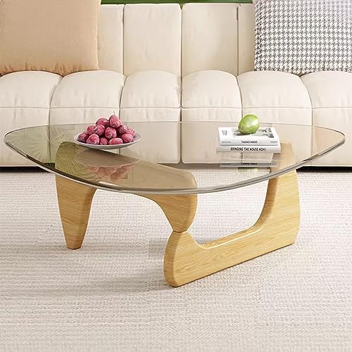 Baodiale Unregelmäßiger dreieckiger Couchtisch aus Glas Massivholzbasis klare Platte moderner Vintage-Beistelltisch. Ideal für Wohnzimmer Terrasse Baodiale Unregelmäßiger dreieckiger Couchtisch aus Glas Massivholzbasis klare Platte moderner Vintage-Beistelltisch. Ideal für Wohnzimmer Terrasse von Baodiale