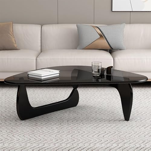 Baodiale Unregelmäßiger dreieckiger Couchtisch aus Glas Mid-Century Modern Triangle – Wohnzimmertische elegant mit Massivholzbasis und dickem gehärtetem Glas langlebige Platte von Baodiale