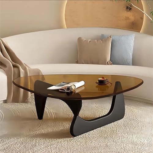 Baodiale Unregelmäßiger dreieckiger Couchtisch aus Glas Mitte des Jahrhunderts Dreieck klar für Wohnzimmer Vintage-Endholzbasis modernes Tee-/Arbeitszimmer von Baodiale