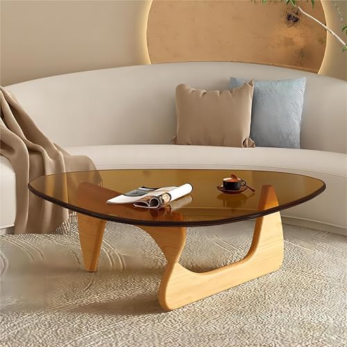 Baodiale Unregelmäßiger dreieckiger Couchtisch aus Glas Mitte des Jahrhunderts Dreieck klar für Wohnzimmer Vintage-Endholzbasis modernes Tee-/Arbeitszimmer von Baodiale