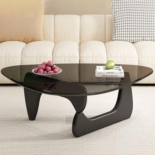 Baodiale Unregelmäßiger dreieckiger Couchtisch aus Glas Mitteltische für das Wohnzimmer Mid-Century Modern Holzsockel und durchsichtige Platte klein von Baodiale
