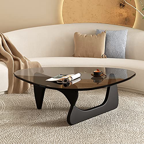 Baodiale Unregelmäßiger dreieckiger Couchtisch aus Glas Moderne Dreiecksplatte aus der Mitte des Jahrhunderts mit Holzsockel kleines Zentrum für Wohnzimmer Home Office Grau Baodiale Unregelmäßiger dreieckiger Couchtisch aus Glas Moderne Dreiecksplatte aus der Mitte des Jahrhunderts mit Holzsockel kleines Zentrum für Wohnzimmer Home Office Grau von Baodiale
