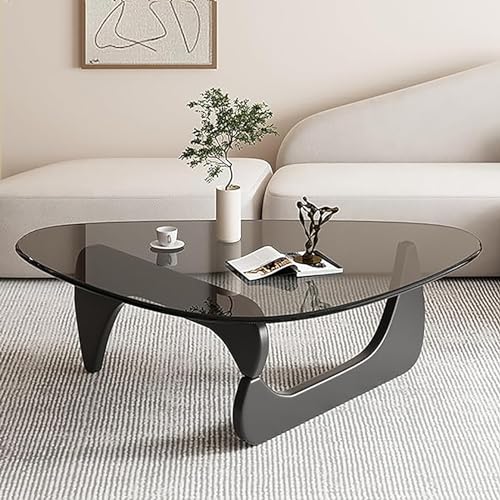 Baodiale Unregelmäßiger dreieckiger Couchtisch aus Glas Moderne Dreiecksplatte aus der Mitte des Jahrhunderts mit Massivholzbasis Vintage-Design für Wohnzimmer Terrasse Büro abstraktes Zentrum von Baodiale