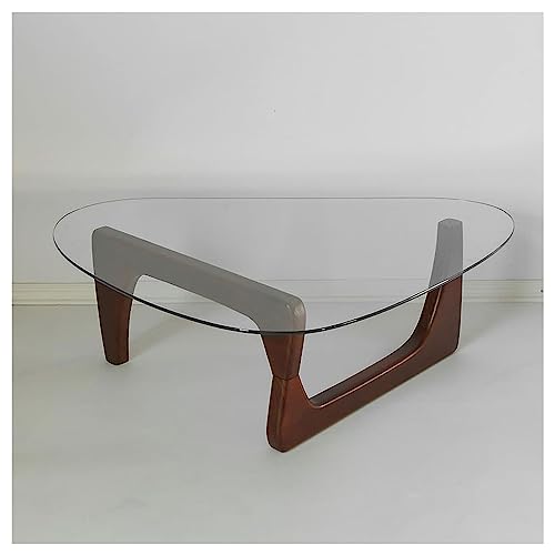 Baodiale Unregelmäßiger dreieckiger Couchtisch aus Glas Moderne Platte Dreieck für Wohnzimmer Mid-Century-Stil Ende mit Holzsockel kleines Mittelstück Home Office abstraktes Design von Baodiale