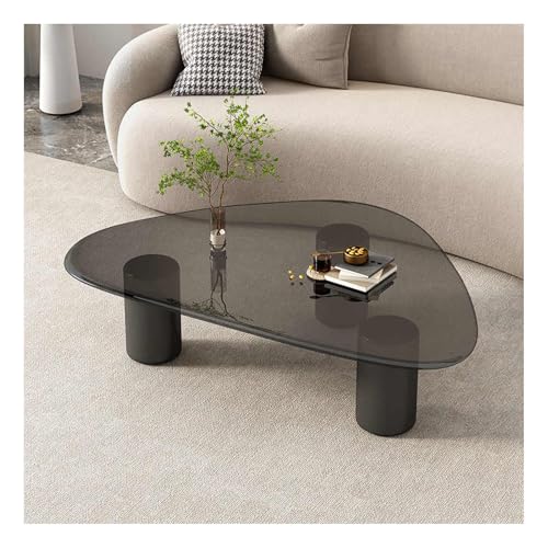 Baodiale Unregelmäßiger dreieckiger Couchtisch aus Glas Moderne Schieferplatte mit gehärteter Tischplatte und Ablagefläche aus Eisen ideal für Wohnzimmer Terrasse und Büro von Baodiale