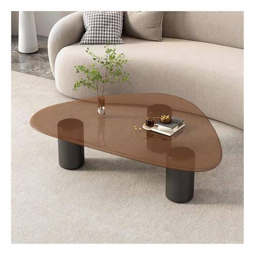 Baodiale Unregelmäßiger dreieckiger Couchtisch aus Glas Moderne Schieferplatte mit gehärteter Tischplatte und Eisenablage ideal für Wohnzimmer Terrasse oder von Baodiale