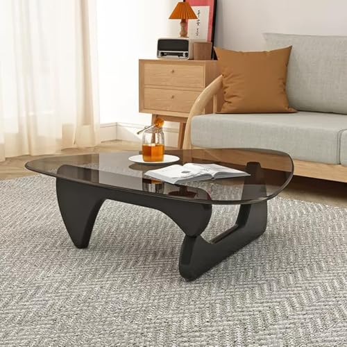 Baodiale Unregelmäßiger dreieckiger Couchtisch aus Glas Moderne Tische Dreieckstisch Mitteltische für das Wohnzimmer Holzsockel und gehärtete klare Platte von Baodiale