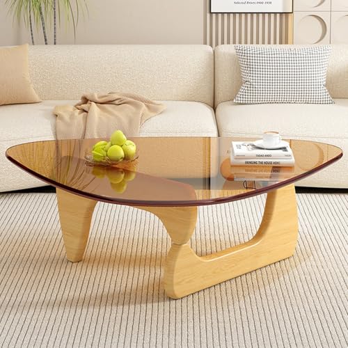 Baodiale Unregelmäßiger dreieckiger Couchtisch aus Glas Tische für Wohnzimmer Holzsockel und klare Platte Mid-Century Modern Tische Zimmer Büro kleine Räume von Baodiale