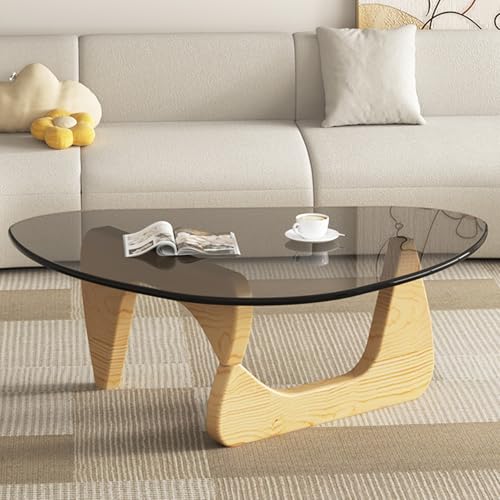 Baodiale Unregelmäßiger dreieckiger Couchtisch aus Glas Tische fürs Wohnzimmer kleine Tische Holzsockel und klare Platte Mid-Century Modern Open Space Center von Baodiale
