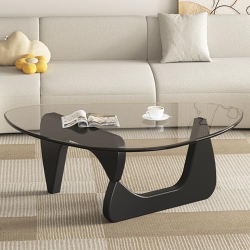 Baodiale Unregelmäßiger dreieckiger Couchtisch aus Glas Tische fürs Wohnzimmer kleine Tische Holzsockel und klare Platte Mid-Century Modern Open Space Center Baodiale Unregelmäßiger dreieckiger Couchtisch aus Glas Tische fürs Wohnzimmer kleine Tische Holzsockel und klare Platte Mid-Century Modern Open Space Center von Baodiale