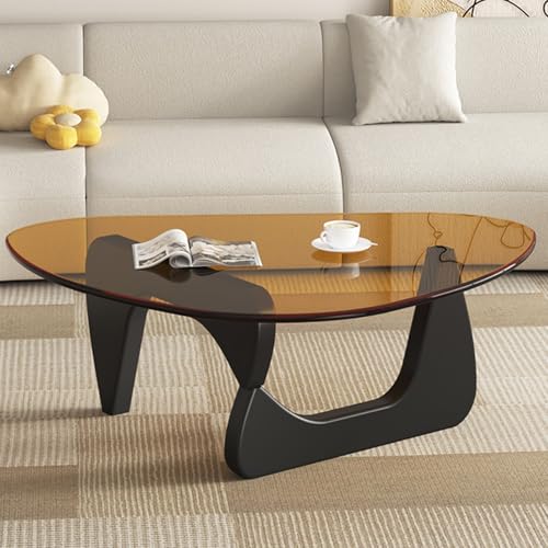 Baodiale Unregelmäßiger dreieckiger Couchtisch aus Glas Tische fürs Wohnzimmer kleine Tische Holzsockel und klare Platte Mid-Century Modern Open Space Center von Baodiale