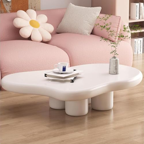 Baodiale Unregelmäßiger dreieckiger Couchtisch aus Glas Wolkentisch cremeweißer moderner Teetisch Ende aus Fiberglas in Wolkenform für kleine Wohnräume von Baodiale