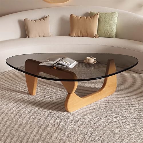 Baodiale Unregelmäßiger dreieckiger Couchtisch aus Glas dreieckig Moderne Wohnzimmermöbel mit Holzsockel einfache Installation von Baodiale