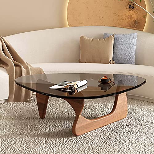 Baodiale Unregelmäßiger dreieckiger Couchtisch aus Glas dreieckige Platte Mid-Century Modern End kleines Zentrum für Wohnzimmer Home Office abstraktes Design mit Holzsockel von Baodiale