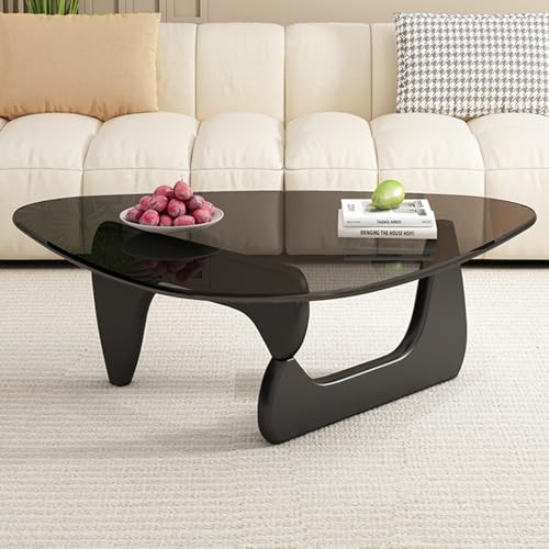 Baodiale Unregelmäßiger dreieckiger Couchtisch aus Glas dreieckiger moderner Tisch Vintage-Holzende klare Tischplatte Akzent für Wohnzimmer Terrasse, von Baodiale
