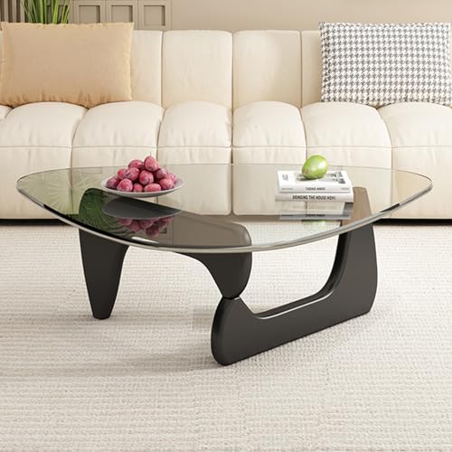 Baodiale Unregelmäßiger dreieckiger Couchtisch aus Glas dreieckiger moderner Tisch Vintage-Holzende klare Tischplatte Akzent für Wohnzimmer Terrasse, von Baodiale