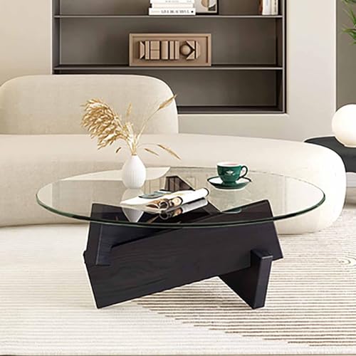 Baodiale Unregelmäßiger dreieckiger Couchtisch aus Glas mit runder verdickter Platte Cocktailtisch Mid-Century Modern Abstract End mit Holzsockel für Wohnzimmer,A, Baodiale Unregelmäßiger dreieckiger Couchtisch aus Glas mit runder verdickter Platte Cocktailtisch Mid-Century Modern Abstract End mit Holzsockel für Wohnzimmer,A, von Baodiale