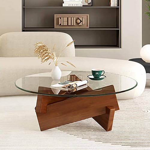 Baodiale Unregelmäßiger dreieckiger Couchtisch aus Glas mit runder verdickter Platte Cocktailtisch Mid-Century Modern Abstract End mit Holzsockel für Wohnzimmer,C, Baodiale Unregelmäßiger dreieckiger Couchtisch aus Glas mit runder verdickter Platte Cocktailtisch Mid-Century Modern Abstract End mit Holzsockel für Wohnzimmer,C, von Baodiale