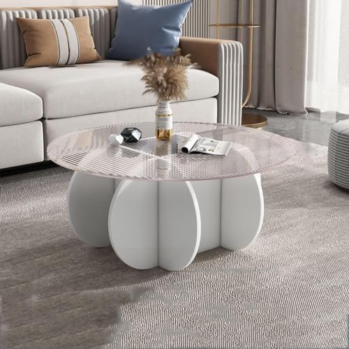 Baodiale Unregelmäßiger dreieckiger Couchtisch aus Glas modern rund mit Platte und Untergestell aus Massivholz klar gehärtet Seitenteil Teetisch für Wohnzimmer oder Terrasse Weiß/Rosa von Baodiale