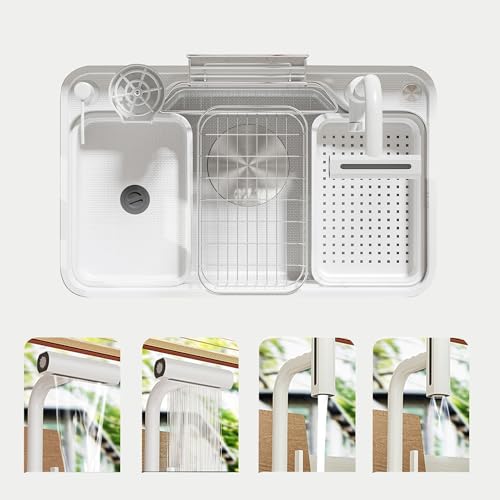 Küchenspüle Wasserfall-Einbauspüle Küchenbar mit Wasserhahn Kombi-Einzelbecken Unterbauspüle modernes Bauernhaus-Set Edelstahl tiefer Seifenspender Tassenspüler Abflusssieb von Baodiale