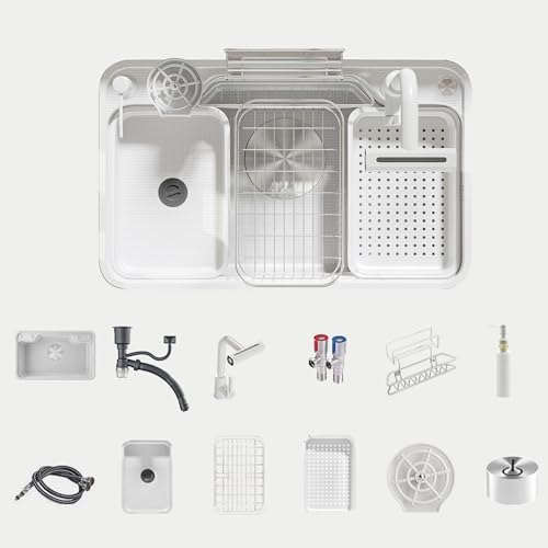 Küchenspüle Wasserfall-Einbauspüle Küchenbar mit Wasserhahn Kombi-Einzelbecken Unterbauspüle modernes Bauernhaus-Set aus Edelstahl tiefe Untertasse Unterlegscheibe Abflusssieb Weiß/Schwarz/Silber Küchenspüle Wasserfall-Einbauspüle Küchenbar mit Wasserhahn Kombi-Einzelbecken Unterbauspüle modernes Bauernhaus-Set aus Edelstahl tiefe Untertasse Unterlegscheibe Abflusssieb Weiß/Schwarz/Silber von Baodiale