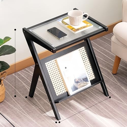 Moderner Couchtisch aus Bambus mit Glasplatte und beweglichem Design, platzsparend, Walnuss-Teetisch für das Wohnzimmer, einzigartiger Nachttisch mit klappbarem Ende und Farben von Baodiale