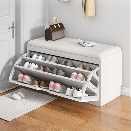 Moderner schwarzer Schuhschrank mit geschlossener Aufbewahrungsbox und Klappschublade für Eingangsbereich, Flur, Schlafzimmer – stilvolles 3-stöckiges Schuhregal für platzsparende Aufbewahrung von Baodiale