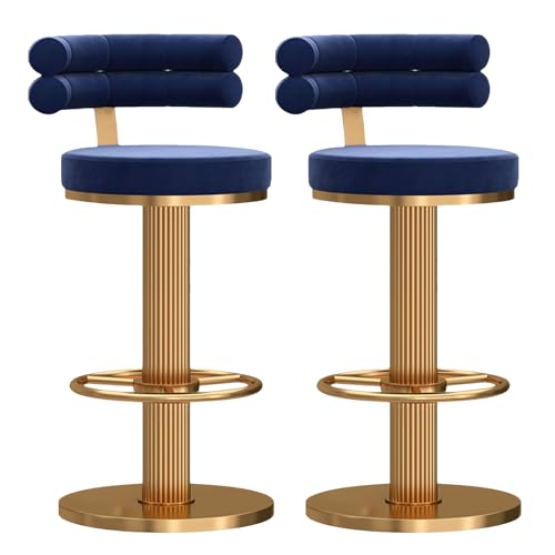 Thekenhocker Barhocker 2er-Set Moderne Thekenhocker für die Küche mit weich gepolsterten Kissen und Rückenlehne, drehbare, höhenverstellbare Barhocker aus Metall-+Gold von Baodiale