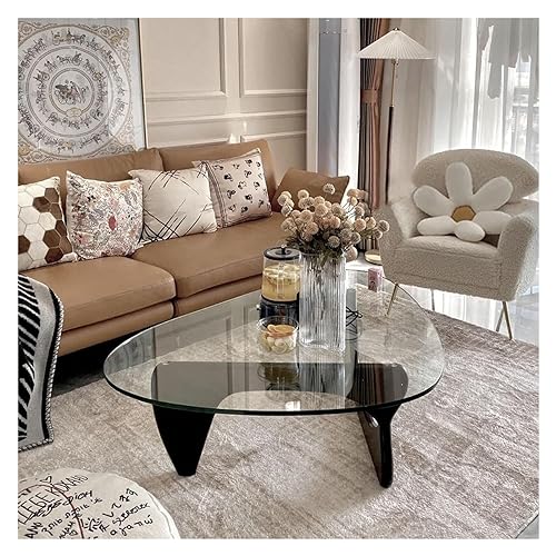 Unregelmäßiger dreieckiger Couchtisch aus Glas Wohnzimmertische dreieckiger Tisch Mid-Century Modern End Massivholzbasis und Vintage-Tische mit gehärteter transparenter Platte Balkon von Baodiale