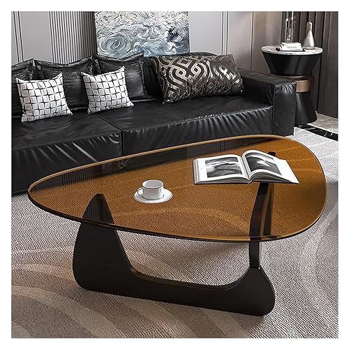 Unregelmäßiger dreieckiger Couchtisch aus Glas Wohnzimmertische dreieckiger Tisch Mid-Century Modern End Massivholzbasis und Vintage-Tische mit gehärteter transparenter Platte Balkon von Baodiale