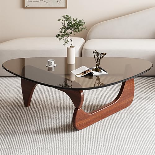 Unregelmäßiger dreieckiger Couchtisch aus Glas für das Wohnzimmer dreieckiger Mitteltisch einfacher Teetisch mit Beinen aus Massivholz Ende Cocktail gehärtete Platte von Baodiale