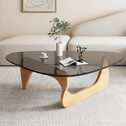 Unregelmäßiger dreieckiger Couchtisch aus Glas moderne Platte aus der Mitte des Jahrhunderts mit Untergestell aus Massivholz Vintage-Design für Wohnzimmer Büro oder Terrasse abstraktes Zentrum Unregelmäßiger dreieckiger Couchtisch aus Glas moderne Platte aus der Mitte des Jahrhunderts mit Untergestell aus Massivholz Vintage-Design für Wohnzimmer Büro oder Terrasse abstraktes Zentrum von Baodiale