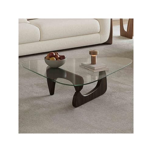 Unregelmäßiger dreieckiger Couchtisch aus Glas moderner niedriger Teetisch mit gehärteter Platte in der Mitte für Wohnzimmer und Schlafzimmer abgerundete Ecken Beine aus Massivholz klar von Baodiale