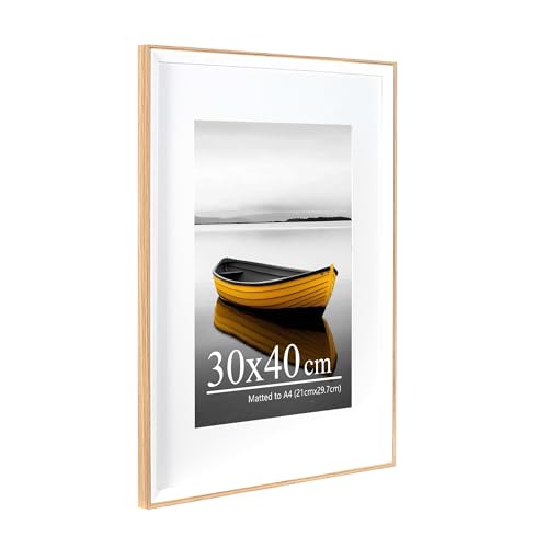 Baoee Eiche weiß Zweifarbiger Bilderrahmen 30×40cm mit 21x29.7cm Passepartout,Fotorahmen mit Acrylglas,Posterrahmen, Zertifikatsrahmen,Wandmontierbar von Baoee