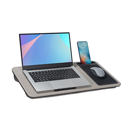 Baoee Schoßschreibtisch, tragbarer Laptop-Schreibtisch mit Kissen-Kissen, passend für Laptops bis zu 17 Zoll, mit Tablet- und Handyschlitz, Mauspad, ideal für Zuhause und Büro (PU grau, Groß) von Baoee