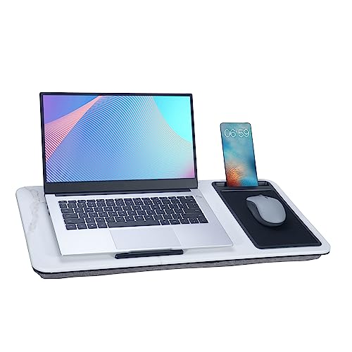 Baoee Schoßschreibtisch, tragbarer Laptop-Schreibtisch mit Kissen-Kissen, passend für Laptops bis zu 17 Zoll, mit Tablet- und Handyschlitz, Mauspad, ideal für Zuhause und Büro (weißer Marmor, Groß) von Baoee