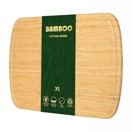 Baoee XL 45x32cm Küchen schneidbrett，Bio Bambus Schneidbrett，Tief-Saft-Holz Schneidbrett，Fleischschnittbrett, Schlachtbrett, einfacher Griff von Baoee