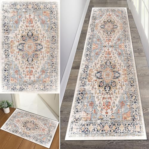 Baoeray Boho Teppich Flur Läufer 40 * 150cm Tribal Waschbar rutschfest Lang Flurläufer Teppich Distressed Küche Teppichläufer Fur Korridor Wohnzimmer Schlafzimmer Anpassbare Größe von Baoeray