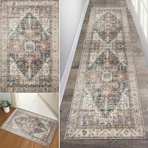 Baoeray Boho Teppich Flur Läufer 70 * 200cm Tribal Waschbar rutschfest Lang Flurläufer Teppich Distressed Küche Teppichläufer Fur Korridor Wohnzimmer Schlafzimmer Anpassbare Größe von Baoeray