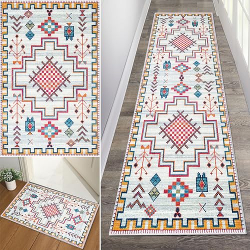 Baoeray Boho Teppich Flur Läufer 70 * 200cm Tribal Waschbar rutschfest Lang Flurläufer Teppich Distressed Küche Teppichläufer Fur Korridor Wohnzimmer Schlafzimmer Anpassbare Größe von Baoeray