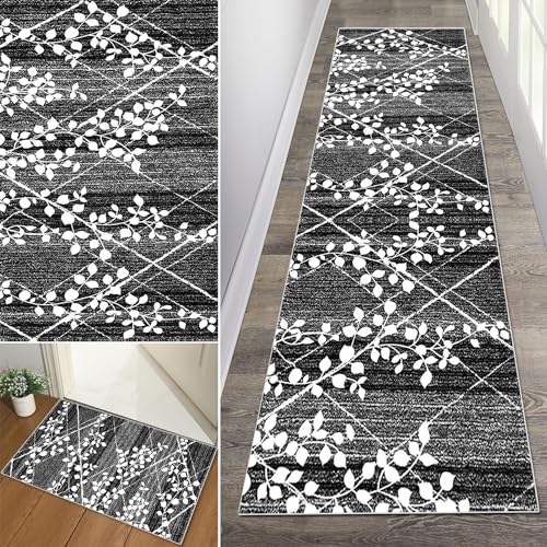 Baoeray Teppich Läufer Flur 120 * 250cm Waschbar rutschfest Küchenteppich Blattmuster Teppichläufer Lang Flurläufer Fur Korridor Wohnzimmer Schlafzimmer Anpassbare Größe von Baoeray