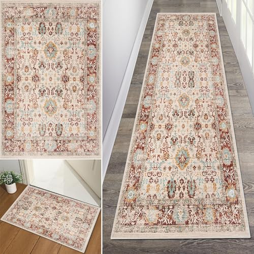 Baoeray Teppich Läufer Flur Waschbar rutschfest Küchenteppich 100 * 250cm Boho Vintage Teppichläufer Lang Flurläufer Teppich Fur Korridor Wohnzimmer Schlafzimmer Anpassbare Größe von Baoeray