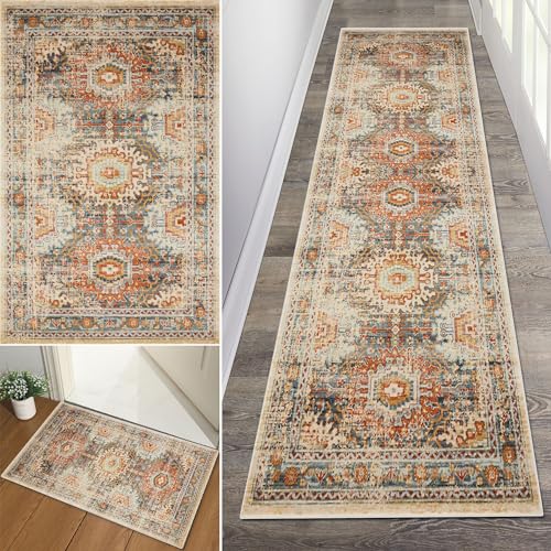 Baoeray Teppich Läufer Flur Waschbar rutschfest Küchenteppich 40 * 180cm Boho Vintage Teppichläufer Lang Flurläufer Teppich Fur Korridor Wohnzimmer Schlafzimmer Anpassbare Größe von Baoeray