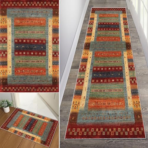 Baoeray Teppich Läufer Flur Waschbar rutschfest Küchenteppich 60 * 150cm Boho Vintage Teppichläufer Lang Flurläufer Teppich Fur Korridor Wohnzimmer Schlafzimmer Anpassbare Größe von Baoeray