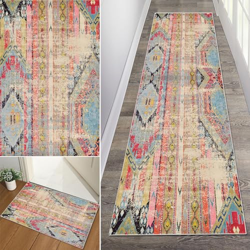 Baoeray Teppich Läufer Flur Waschbar rutschfest Küchenteppich 60 * 180cm Boho Vintage Teppichläufer Lang Flurläufer Teppich Fur Korridor Wohnzimmer Schlafzimmer Anpassbare Größe von Baoeray