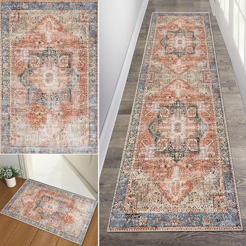 Baoeray Teppich Läufer Flur Waschbar rutschfest Küchenteppich 70 * 120cm Boho Vintage Teppichläufer Lang Flurläufer Teppich Fur Korridor Wohnzimmer Schlafzimmer Anpassbare Größe von Baoeray