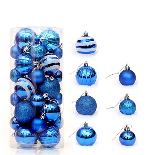 24 Stück Weihnachtskugeln Glänzend Glitzernd Matt Christbaumkugeln Weihnachten Baumschmuck Blau von Baogu